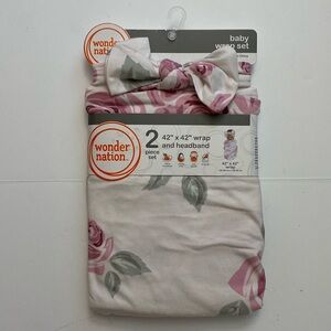 Wonder Nation Baby 2 Piece Wrap & Headband  Set 42” X 42”
